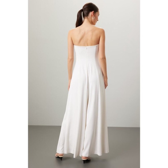 ROSETTA GETTY STRAPLESS JUMPSUIT WHITE CREPE FLOWY WIDE LEG JUMPSUIT BACK ZIP 6 - Picture 1 of 13